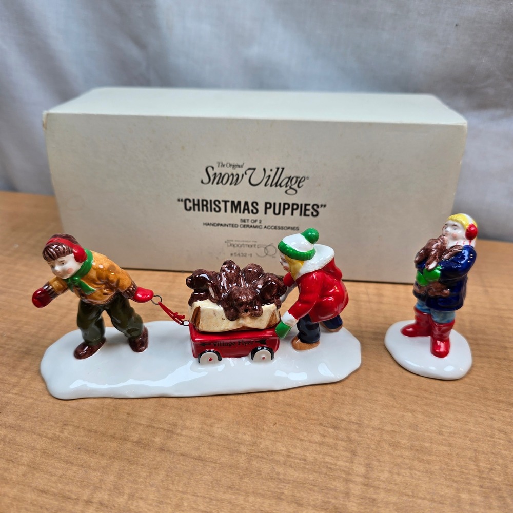 Department 56 Original Snow Village Christmas Puppies #54321 Set of 2 Retired